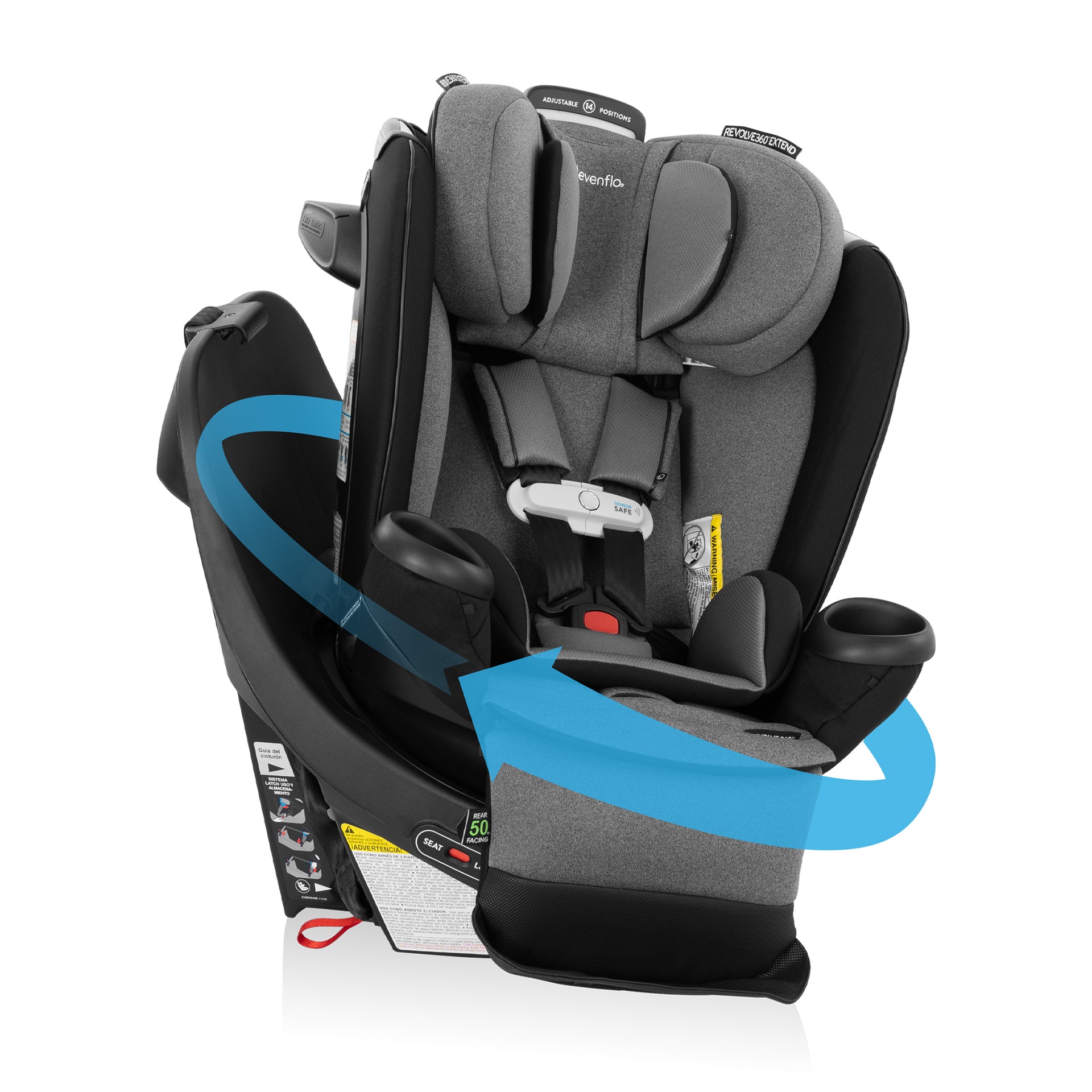 Evenflo Gold Revolve360 Extend All-in-One Rotational Car Seat with SensorSafe (Onyx)