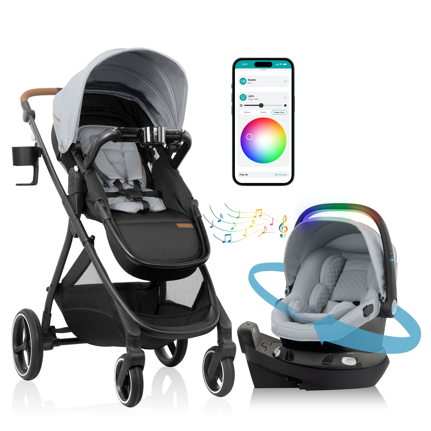Shyft Intuiti+ Travel System featuring Revolve180 LiteMax™ NXT Rotating Infant Car Seat with SensorySoothe (Quartz)