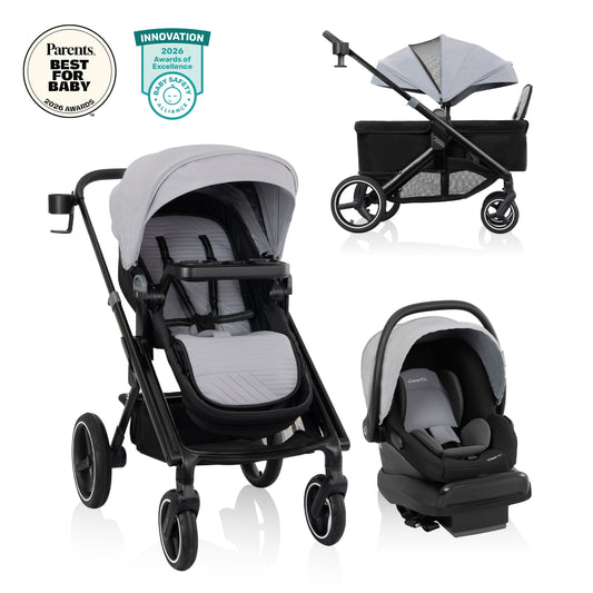 Transformer Stroller to Wagon Travel System Featuring LiteMax NXT Infant Car Seat (Fog Gray)
