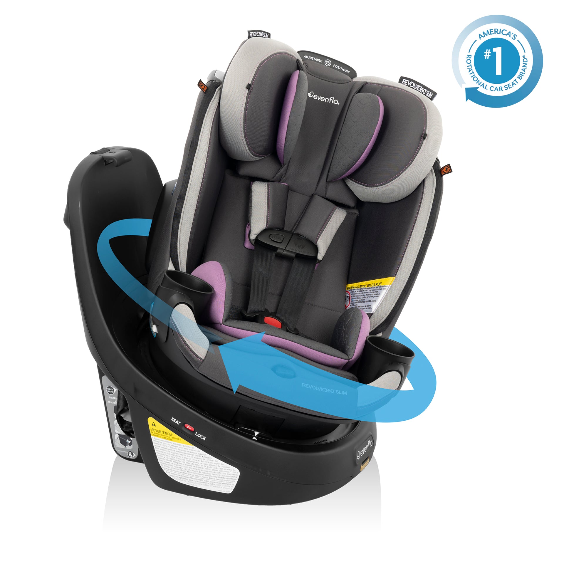 Evenflo Revolve360 Slim 2-in-1 Rotational Car Seat with Quick Clean Cover (Stow Blue)