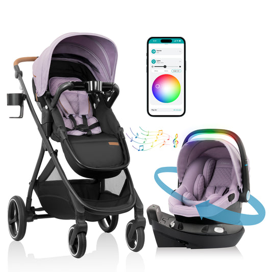 Shyft Intuiti+ Travel System featuring Revolve180 LiteMax™ NXT Rotating Infant Car Seat with SensorySoothe (Agate Purple)