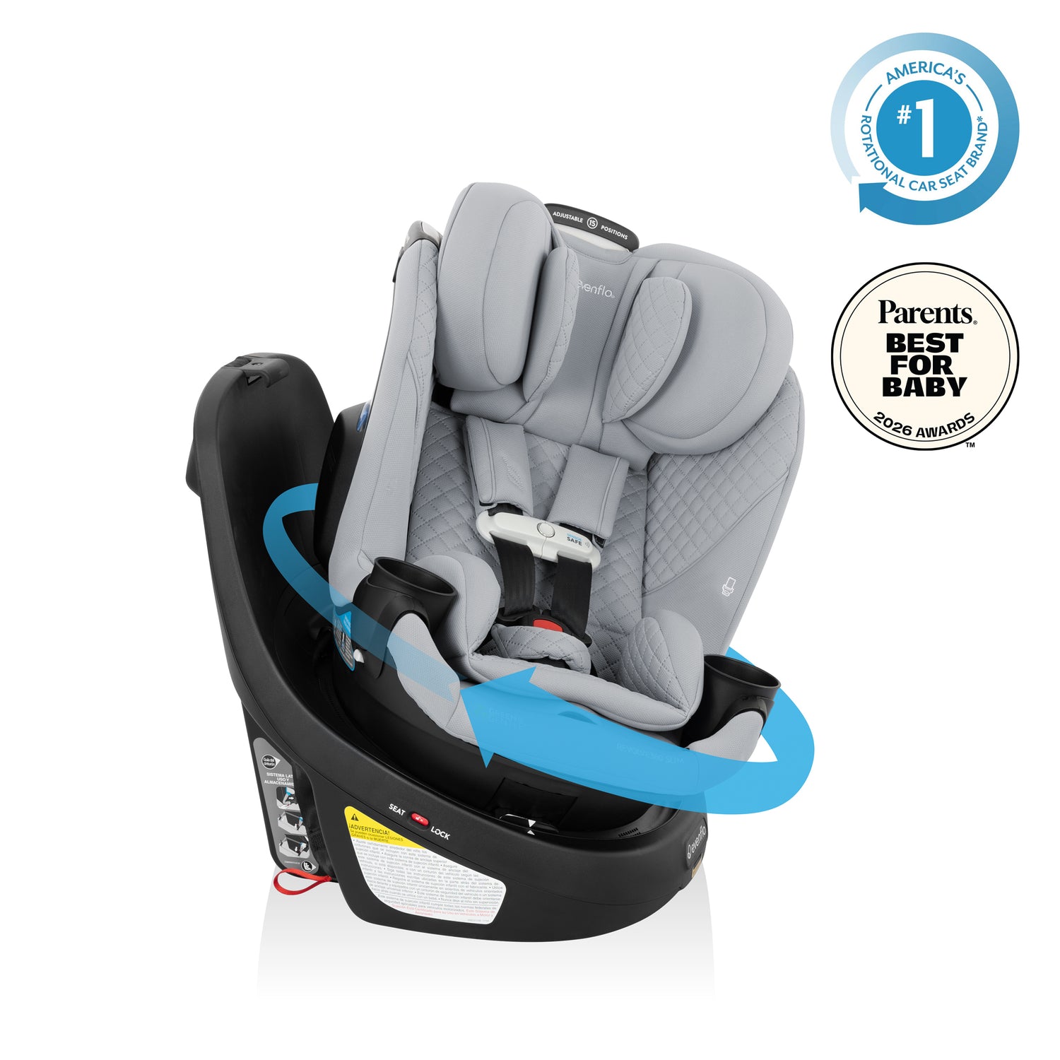 Revolve360 Slim 2-in-1 Rotating Car Seat with Green & Gentle Fabric (Quartz)