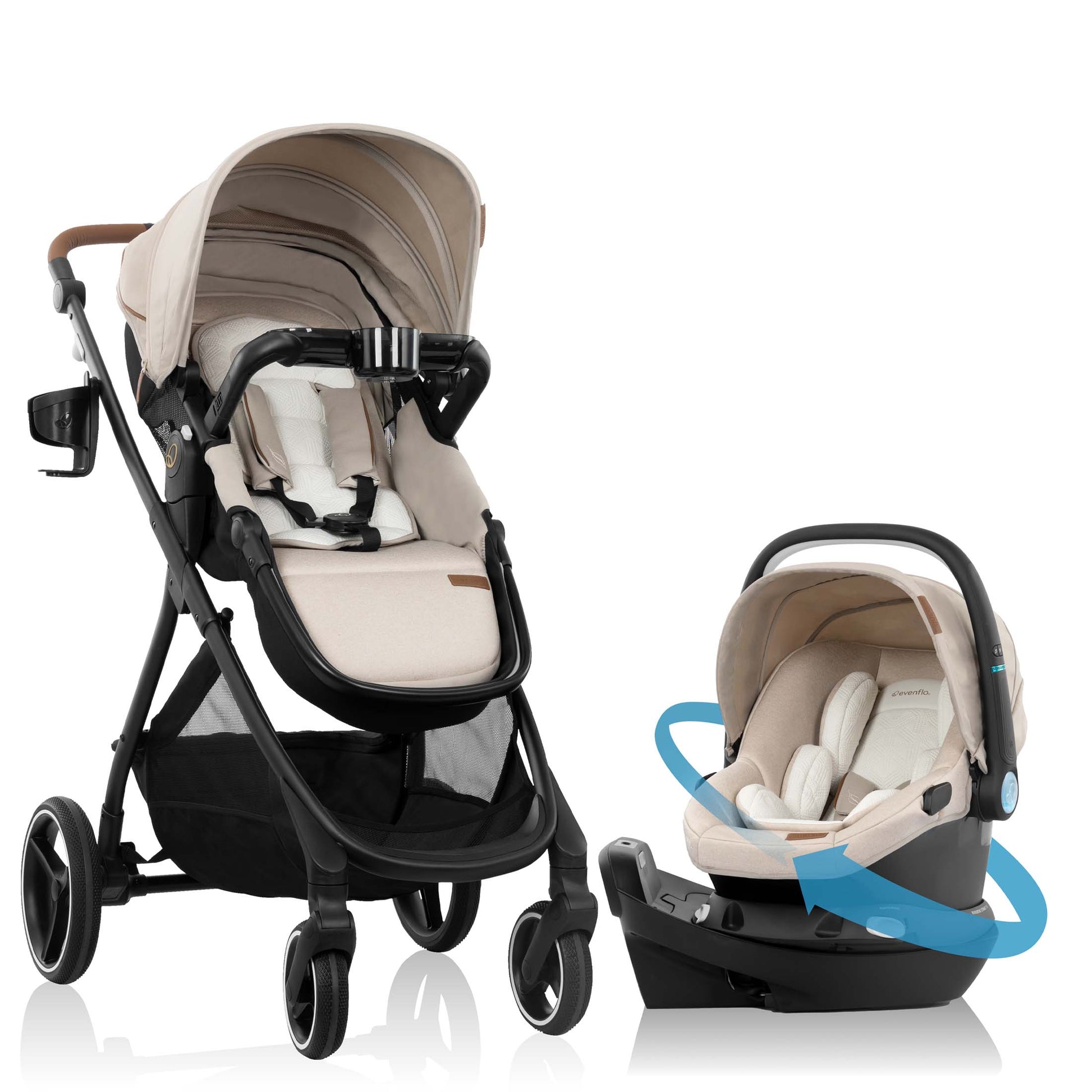 Shyft Intuiti+ Travel System featuring Revolve180 LiteMax™ NXT Rotational Infant Car Seat with SensorySoothe (Champagne)