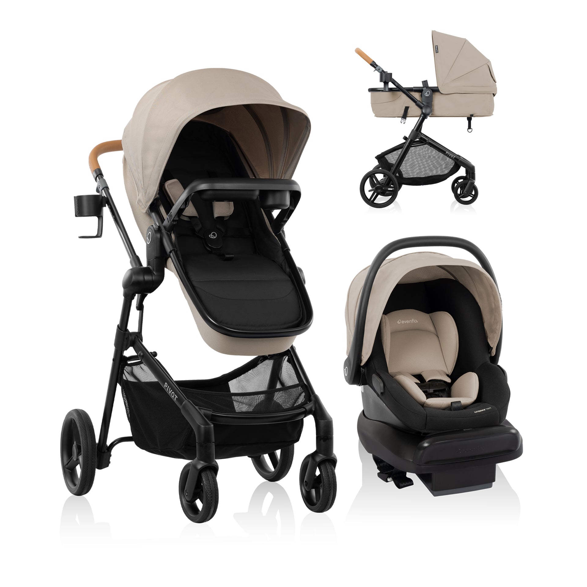Evenflo Pivot NXT Travel System with LiteMax NXT Infant Car Seat (Latte Tan)