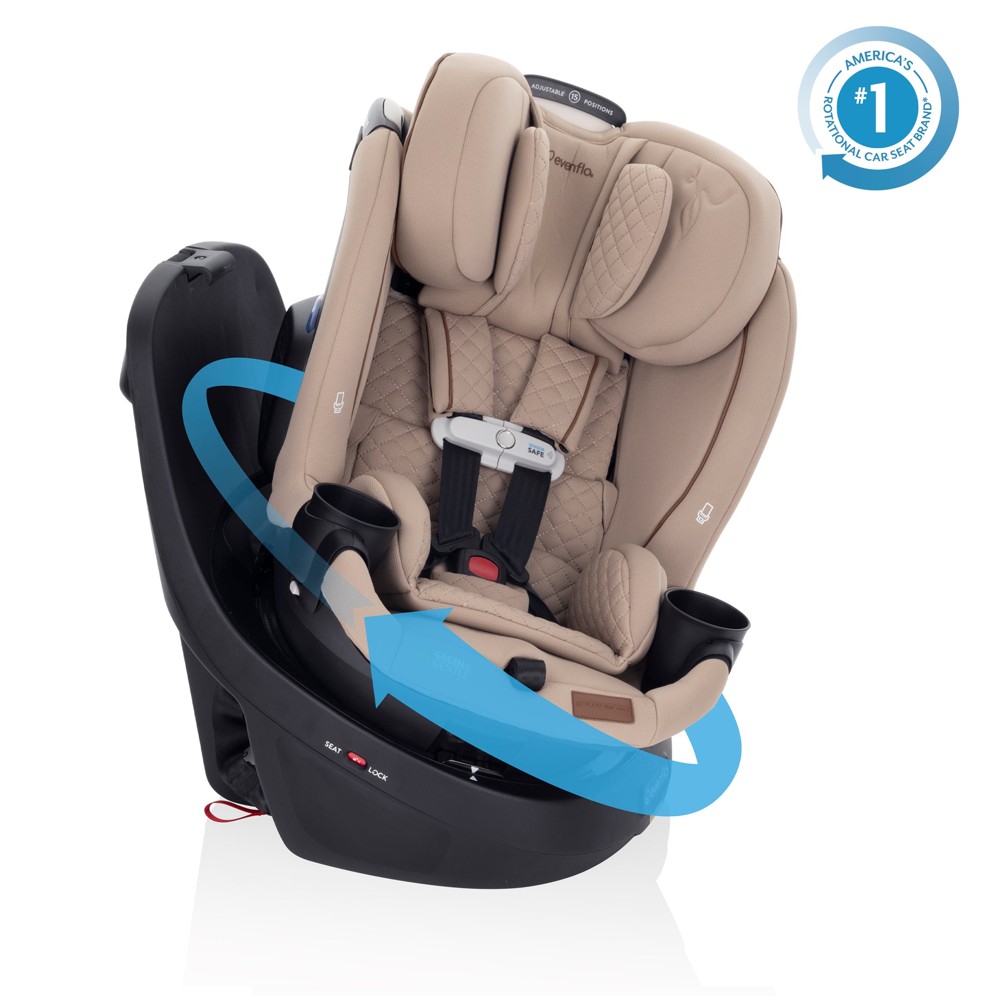Revolve360 Slim 2-in-1 Rotating Car Seat with Green & Gentle Fabric (Travertine)