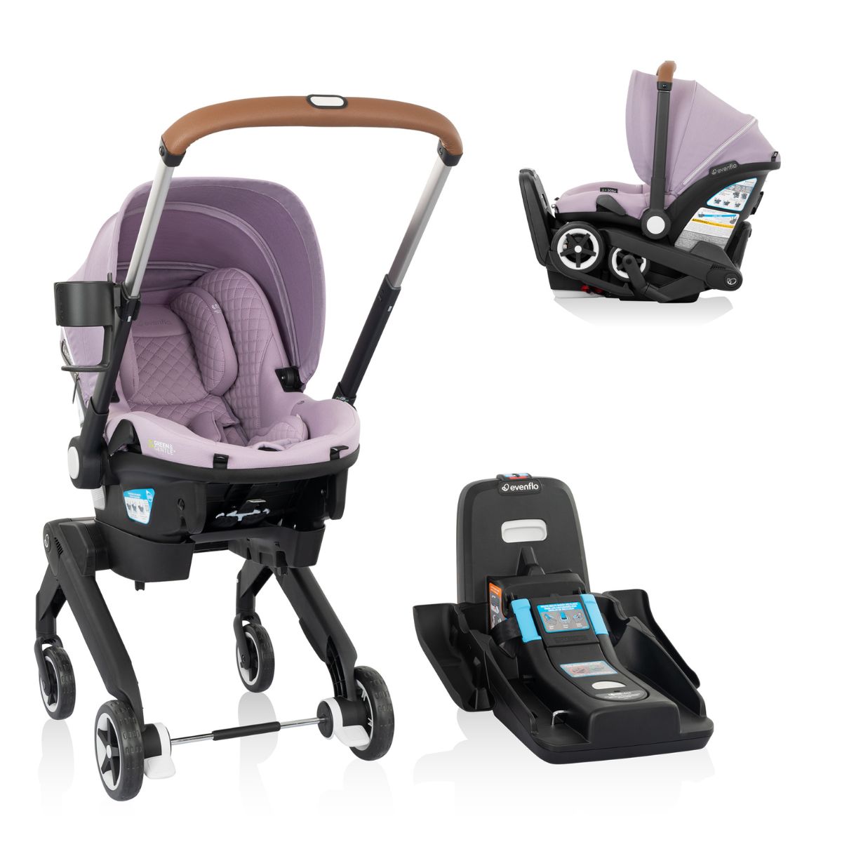 Evenflo Shyft DualRide Infant Car Seat and Stroller Combo with Carryall Storage and Green & Gentle Fabric, Agate