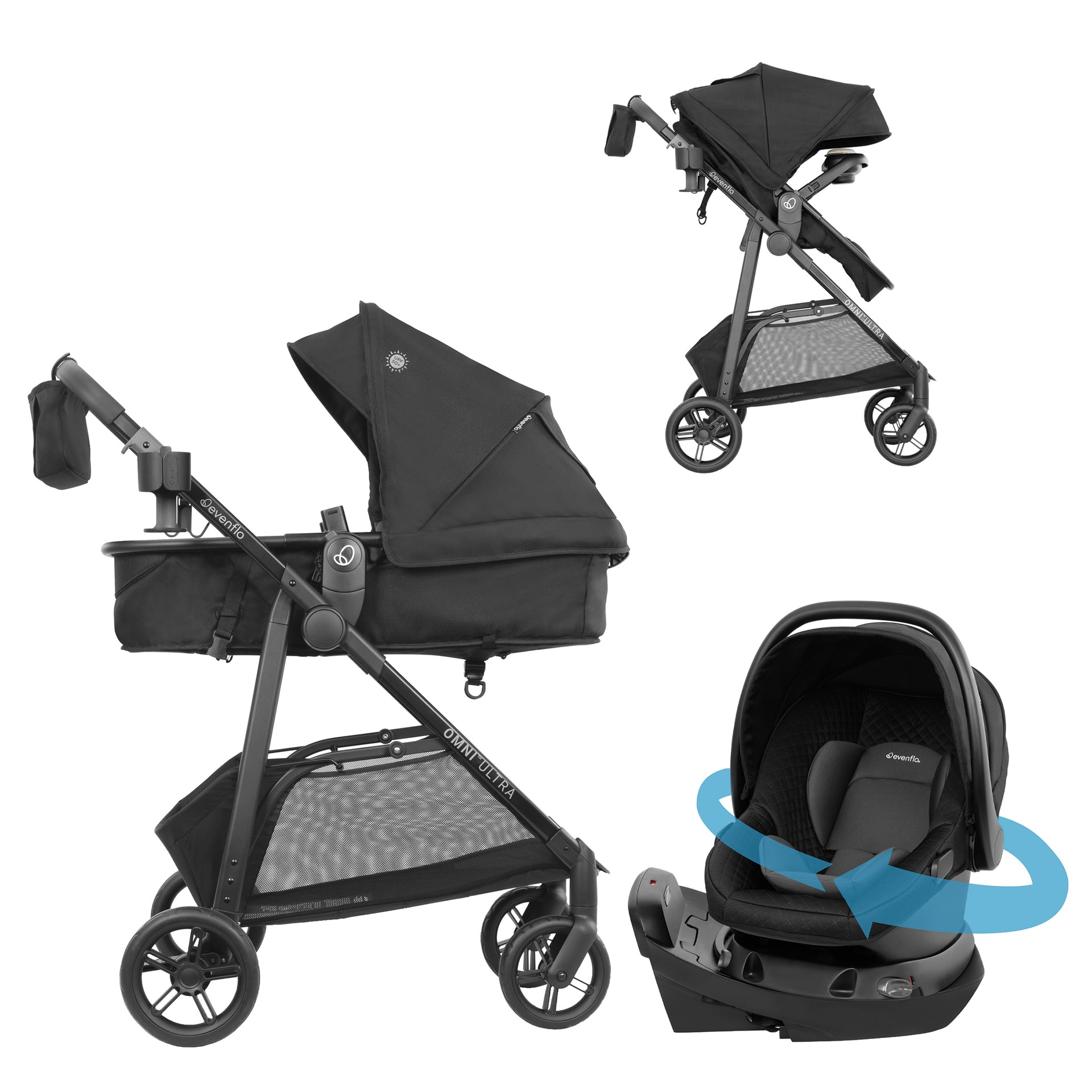 Evenflo Omni Ultra Travel System with Revolve180 LiteMax NXT Rotating Infant Car Seat, Pacific Green