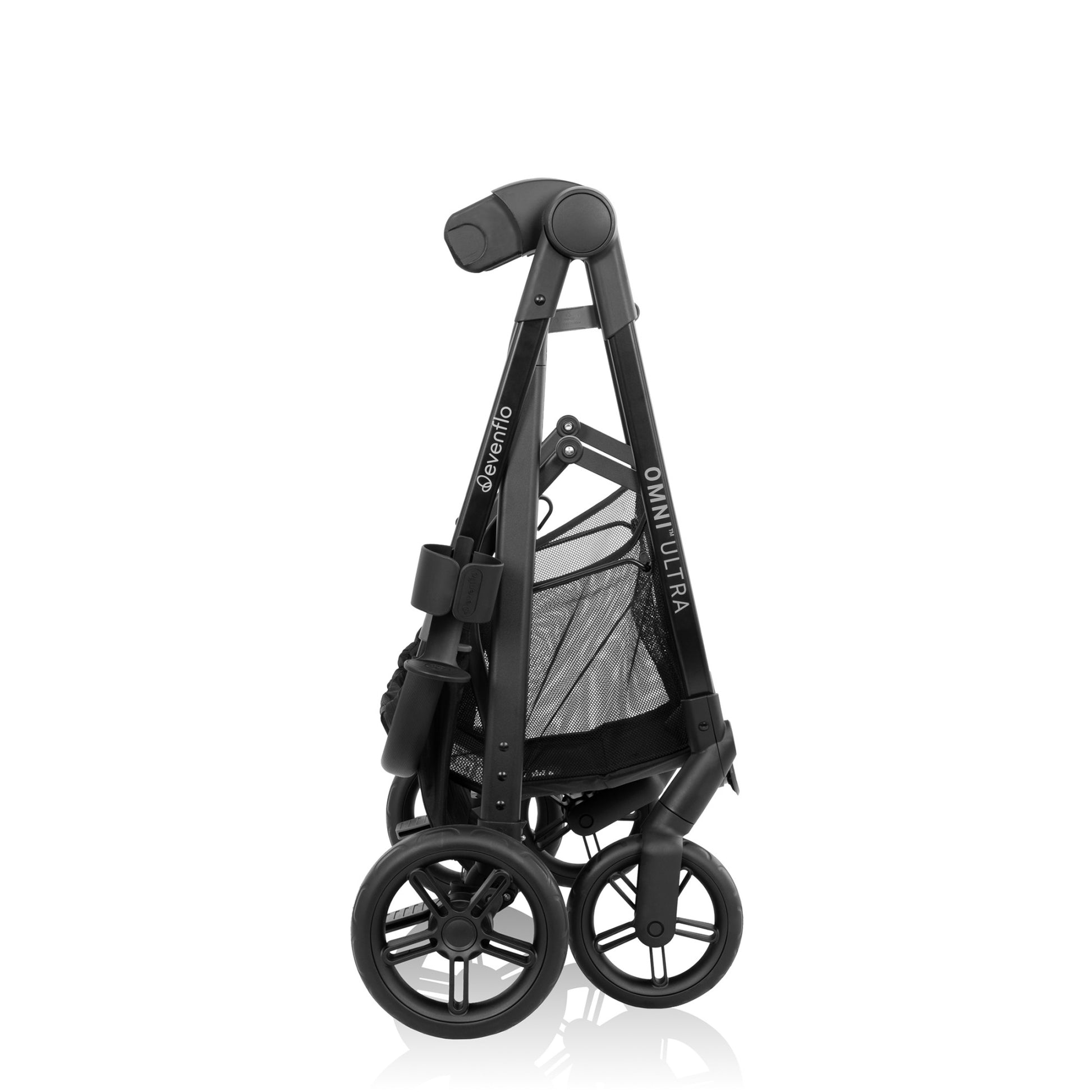 Omni Ultra Travel System with Revolve180 LiteMax NXT Rotational Infant Car Seat Caviar Black folded