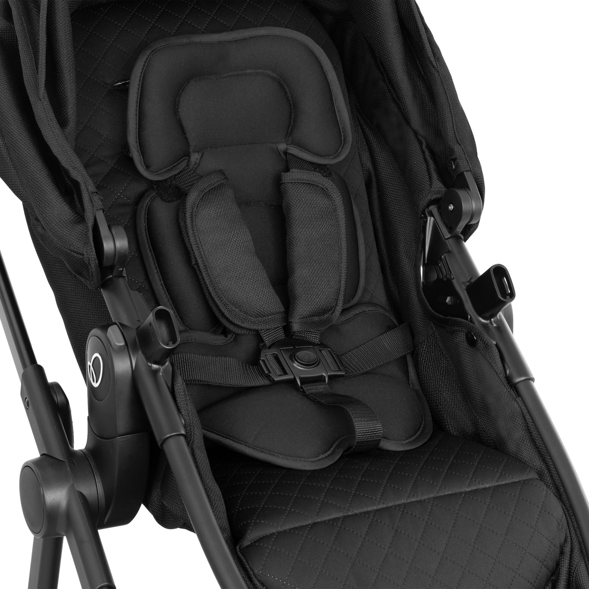 Omni Ultra Travel System with Revolve180 LiteMax NXT Rotational Infant Car Seat Caviar Black side front