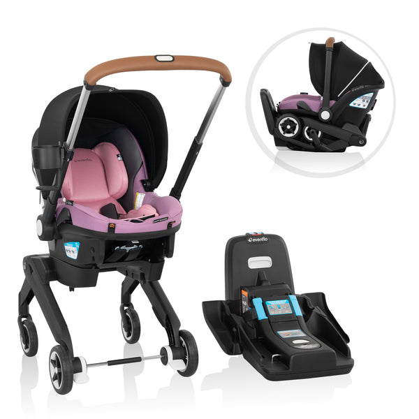 Evenflo Shyft DualRide Conjunto De Asiento De Coche Y Cochecito Infantil Con Almacenamiento De Transporte (rosa Silva