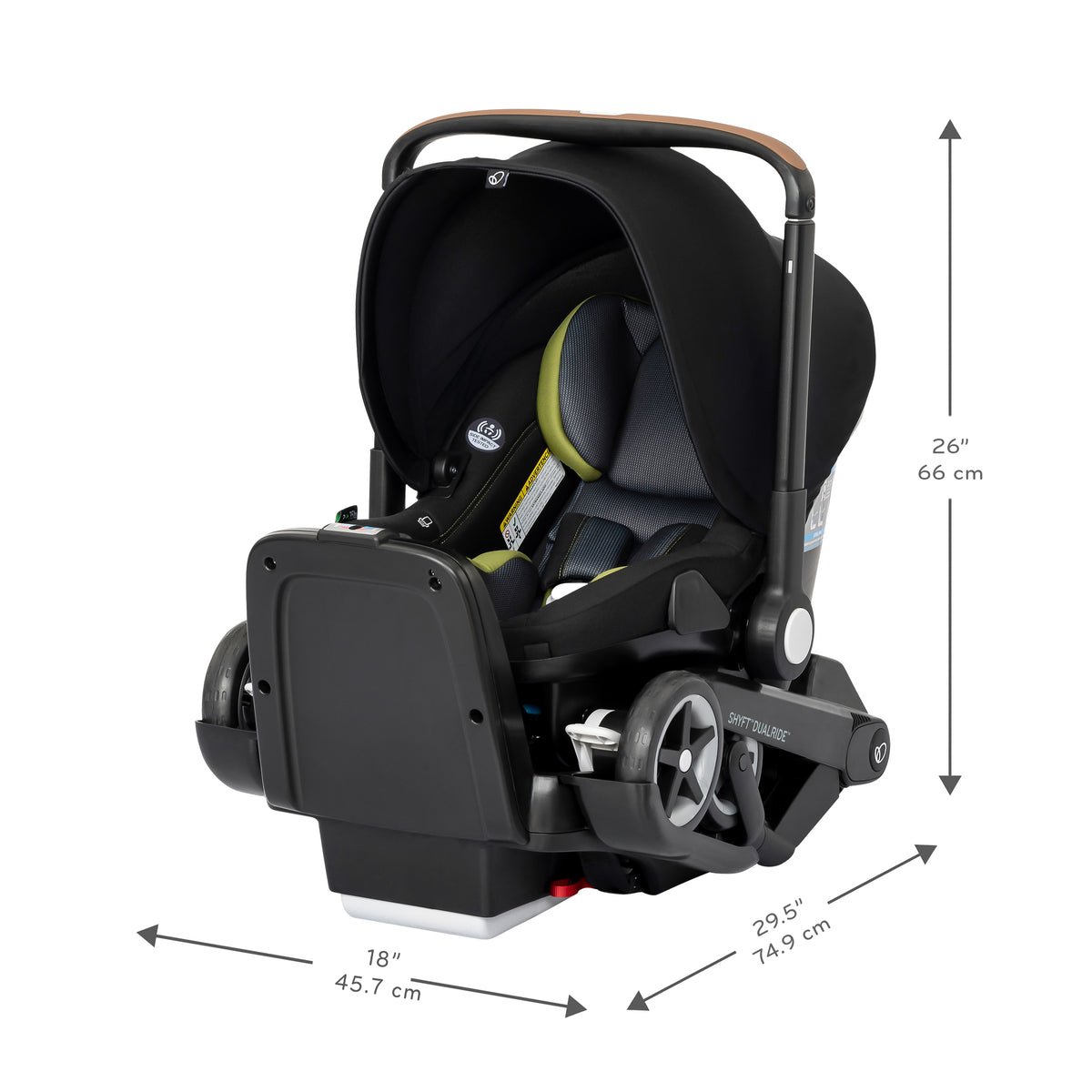 Shyft DualRide Infant Car Seat Stroller Combo with Carryall Storage dimensions diagram