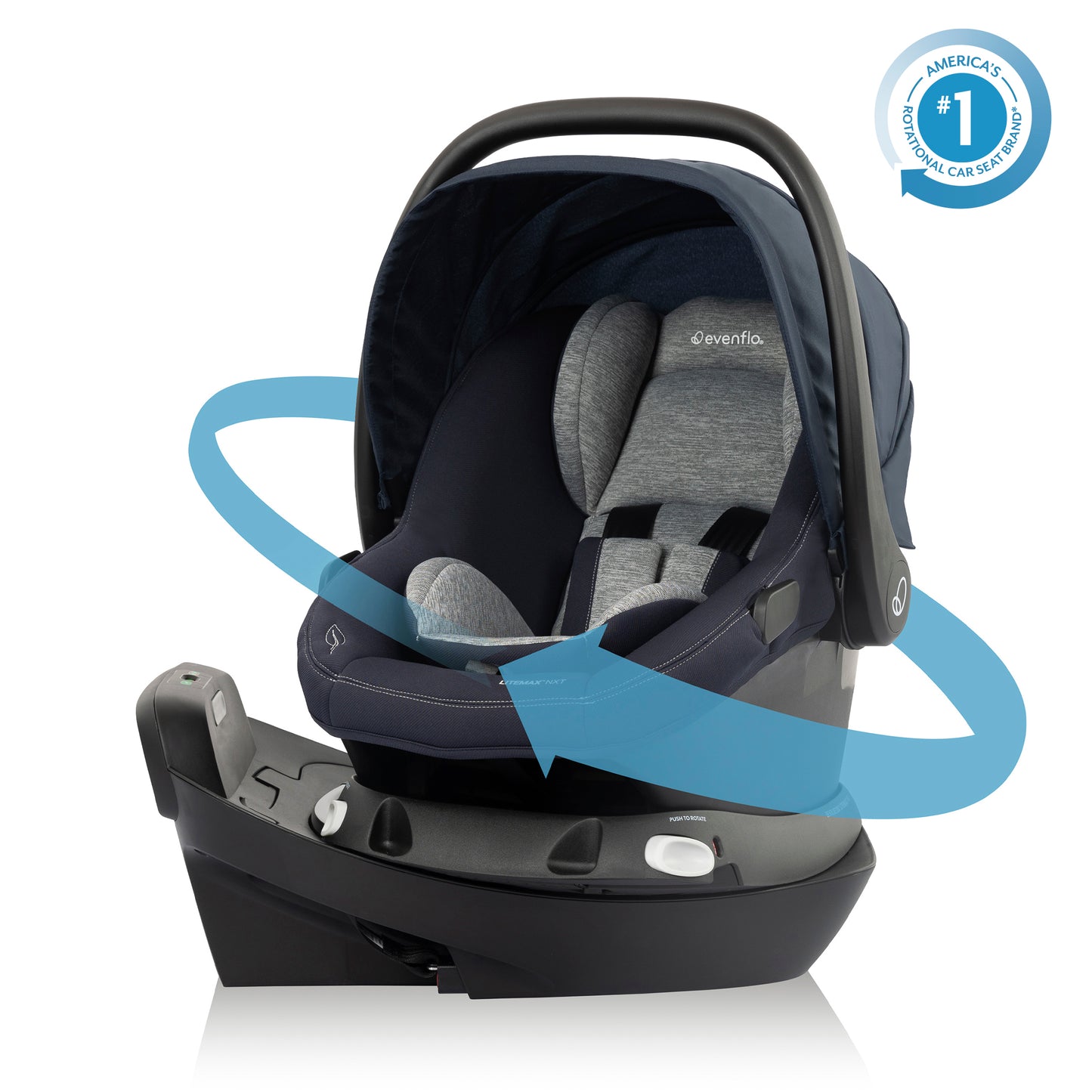Revolve180 LiteMax NXT Rotating Infant Car Seat w/ Green & Gentle (Beau Navy)