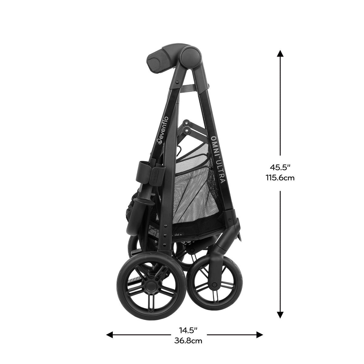 Omni Ultra Travel System with Revolve180 LiteMax NXT Rotating Infant Car Seat dimensions diagram