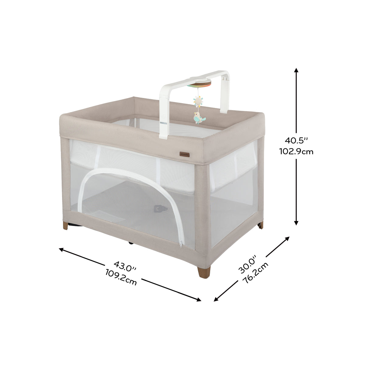 Eris One-Hand Playard with Bassinet dimensions diagram