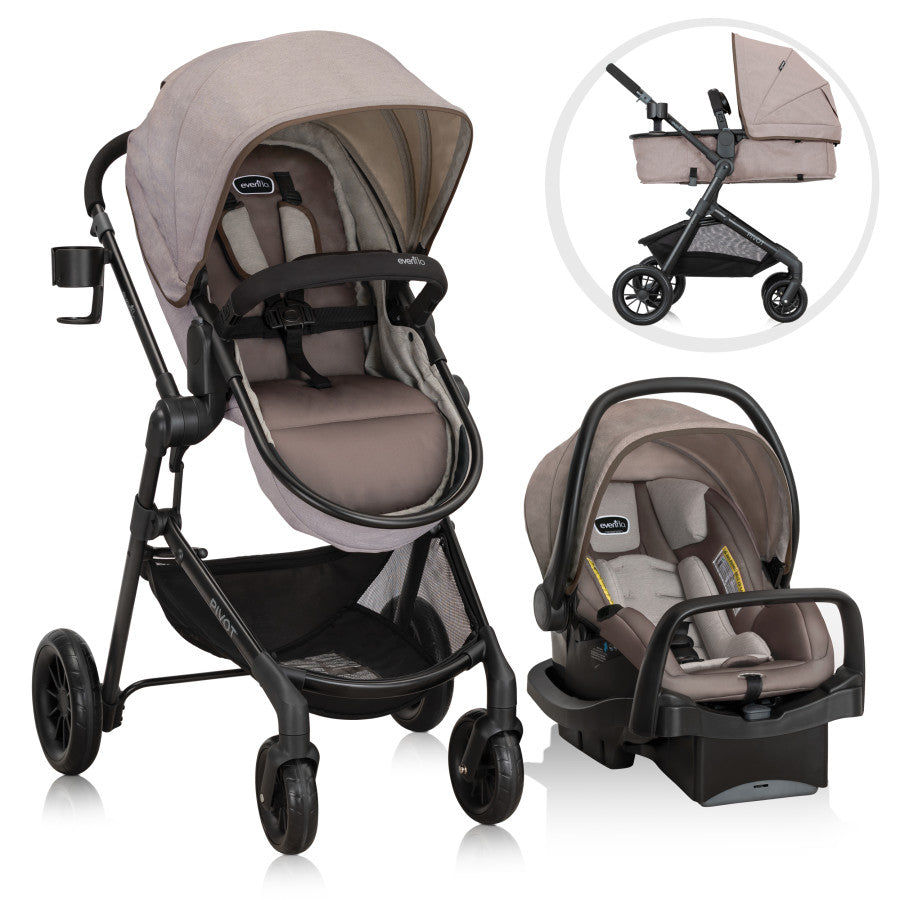 Pivot Modular Travel System with LiteMax Infant Car Seat with Anti-Rebound Bar three pics