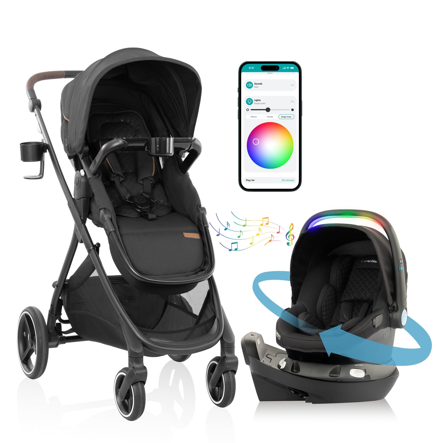 Shyft Intuiti+ Travel System featuring Revolve180 LiteMax™ NXT Rotating Infant Car Seat with SensorySoothe (Jasper Black)