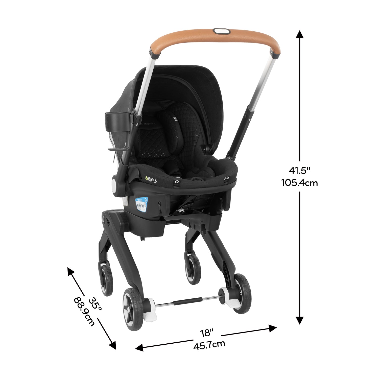 Shyft DualRide Infant Car Seat Stroller Combo with Carryall Storage and Green & Gentle Fabric dimensions diagram