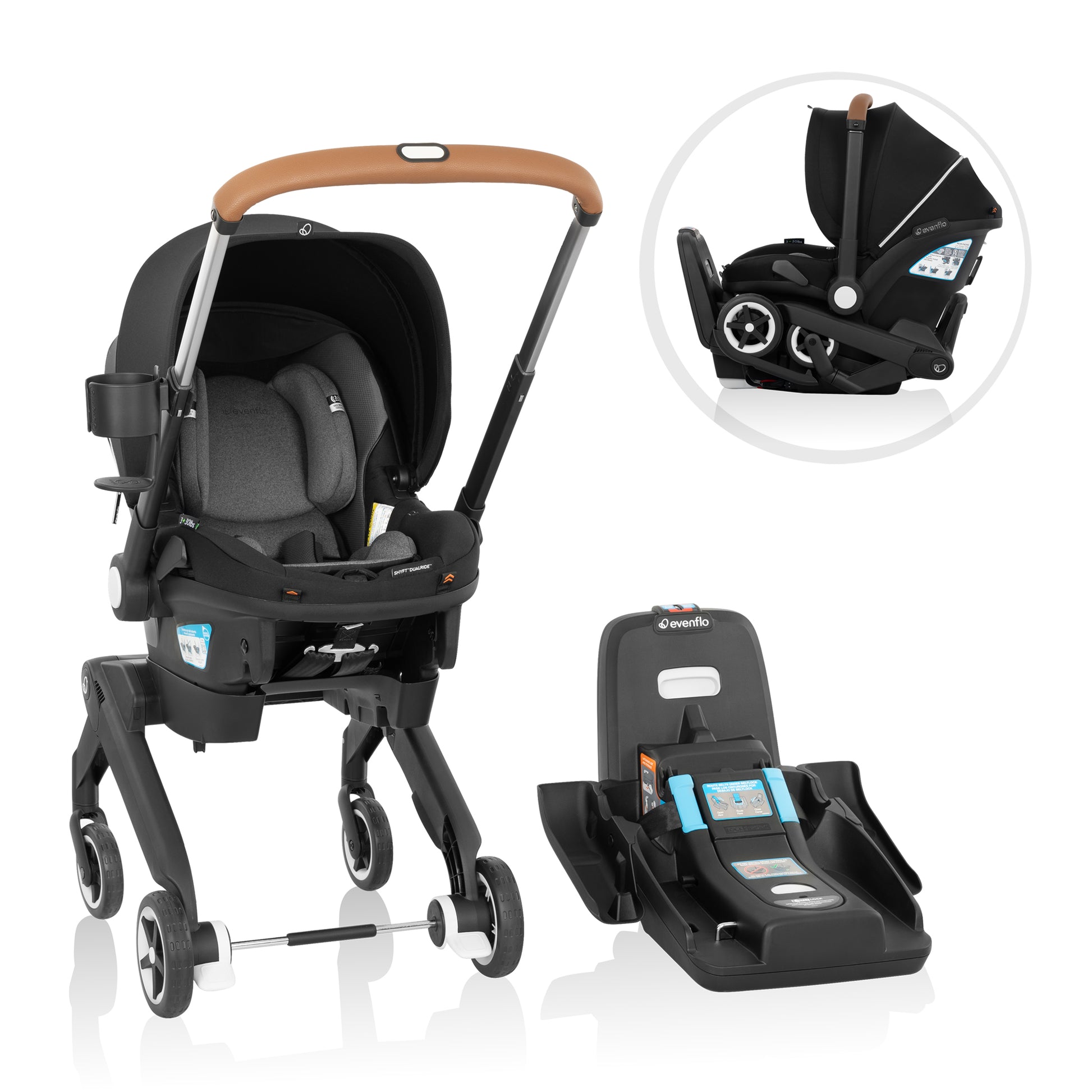 Evenflo Shyft DualRide Infant Car Seat Stroller Combo w Carryall Storage & Extended Canopy (Moonstone)