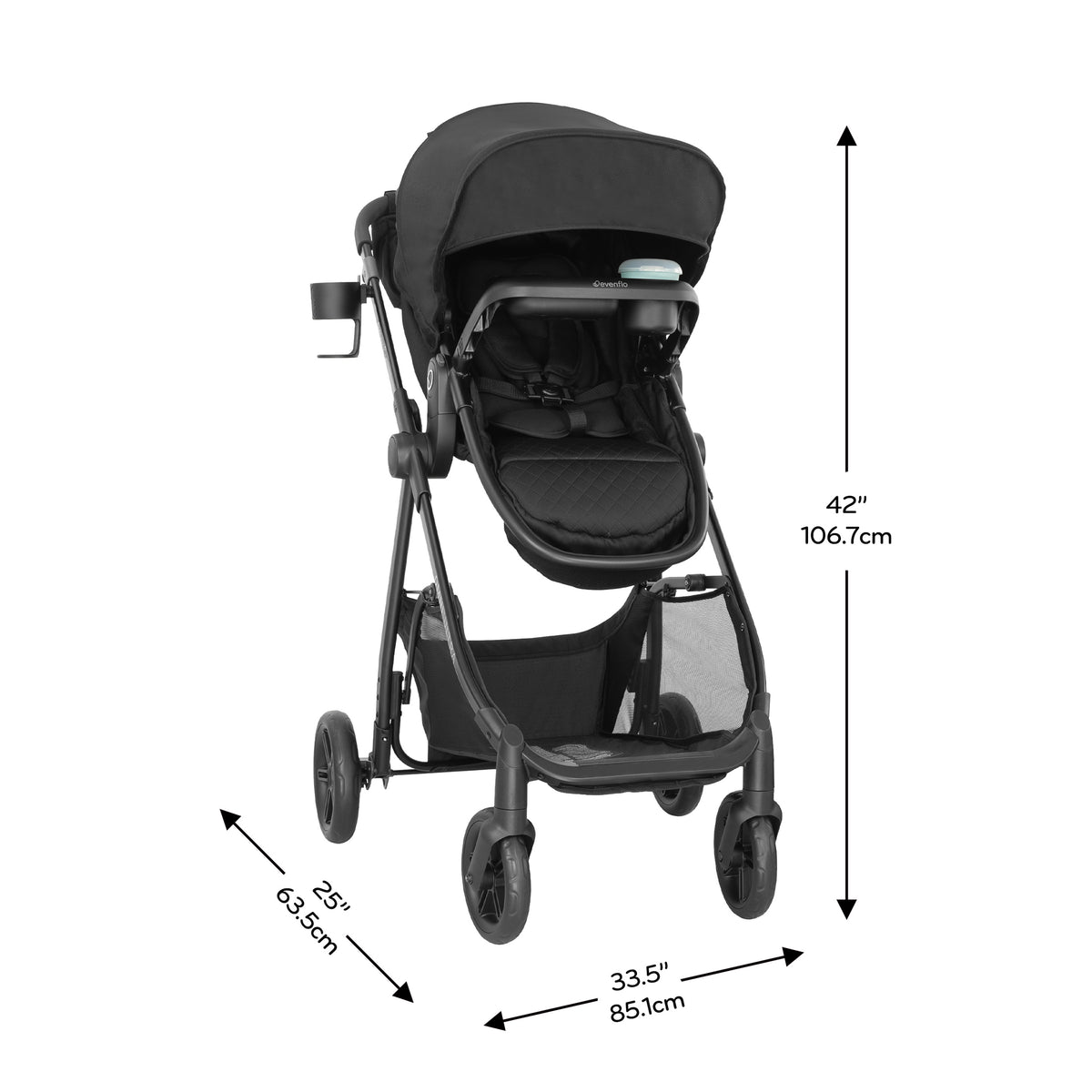 Omni Ultra Travel System with Revolve180 LiteMax NXT Rotating Infant Car Seat dimensions diagram