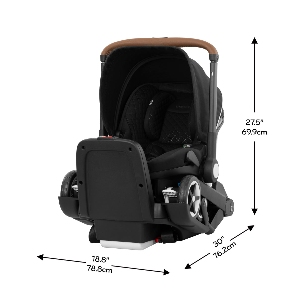 Shyft DualRide Infant Car Seat Stroller Combo with Carryall Storage and Green & Gentle Fabric dimensions diagram