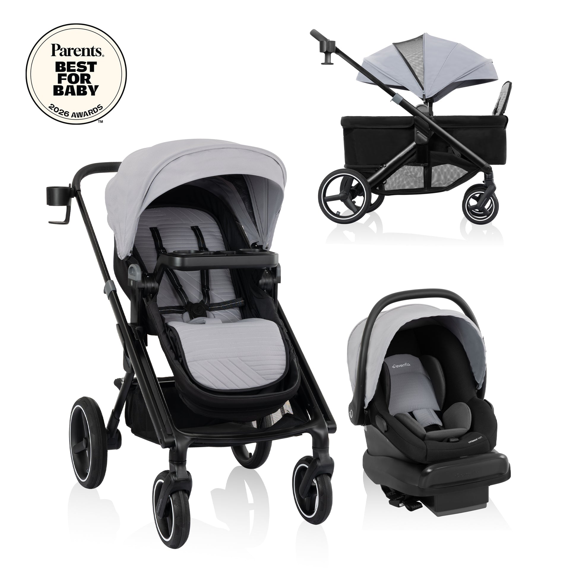 Evenflo Transformer Stroller to Wagon Travel System Featuring LiteMax NXT Infant Car Seat (Fog Gray)