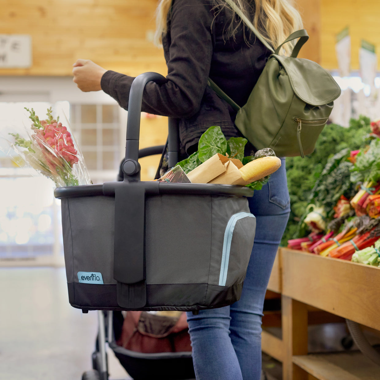evenflo store near me Pivot Xpand Stroller Market Basket (Gray Sky)