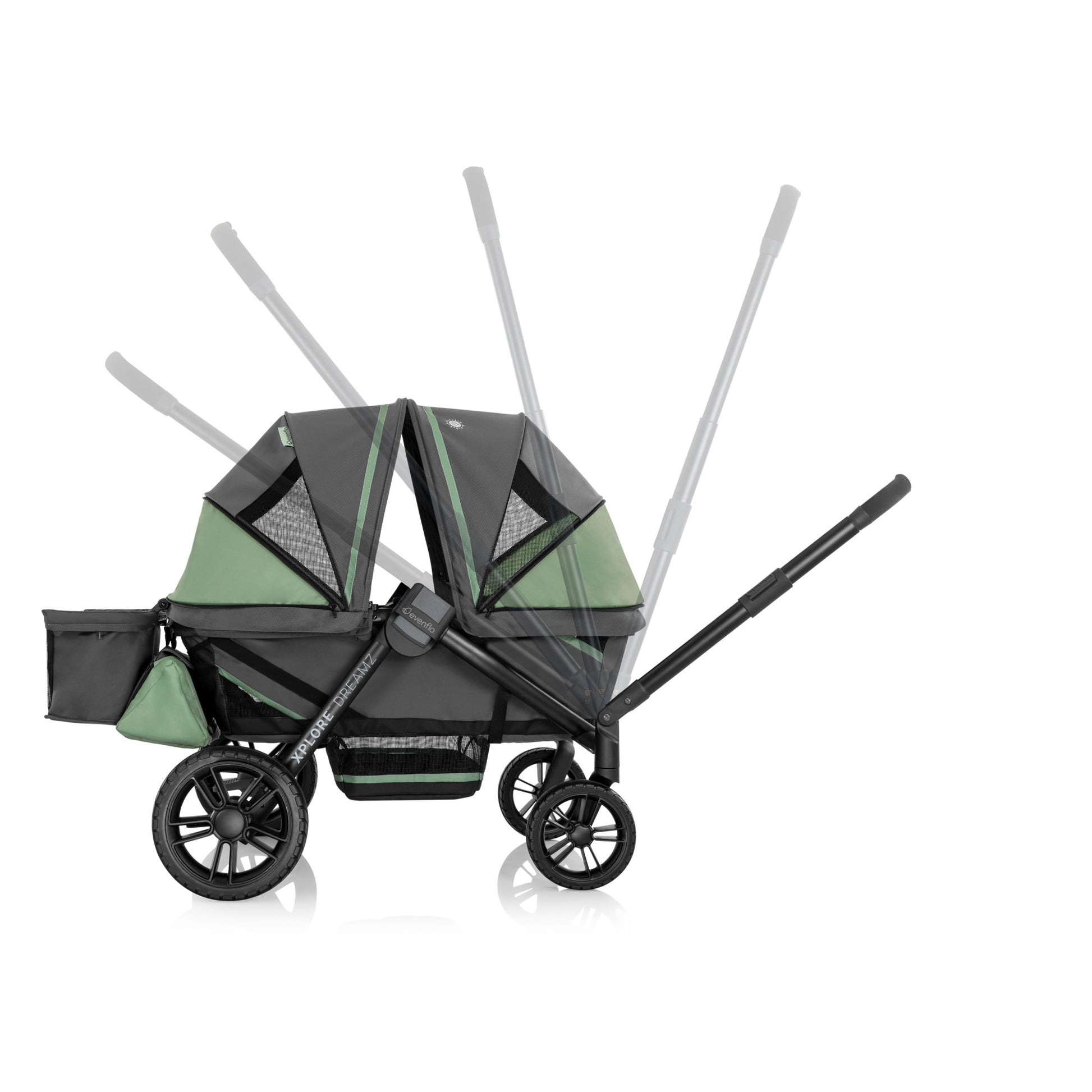 Pivot Xplore Dreamz All-Terrain Stroller Wagon with Bassinet Insert Voyager Green handle