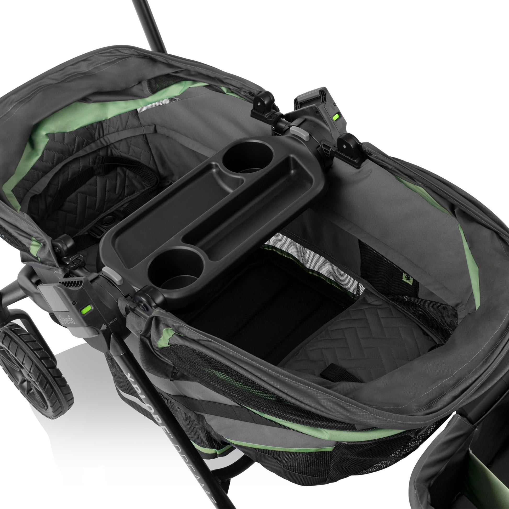Pivot Xplore Dreamz All-Terrain Stroller Wagon with Bassinet Insert Voyager Green top