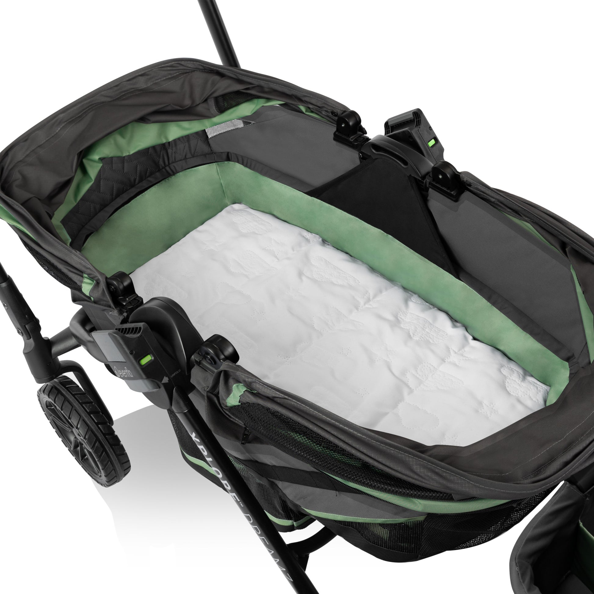 Pivot Xplore Dreamz All-Terrain Stroller Wagon with Bassinet Insert Voyager Green top 1