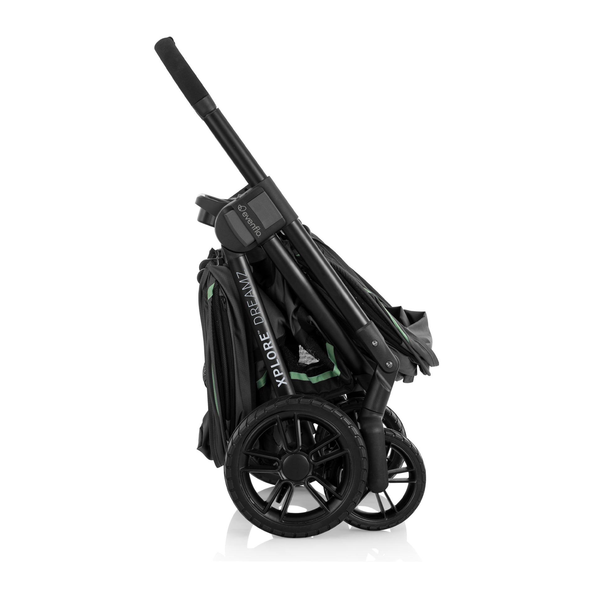 Pivot Xplore Dreamz All-Terrain Stroller Wagon with Bassinet Insert Voyager Green folded