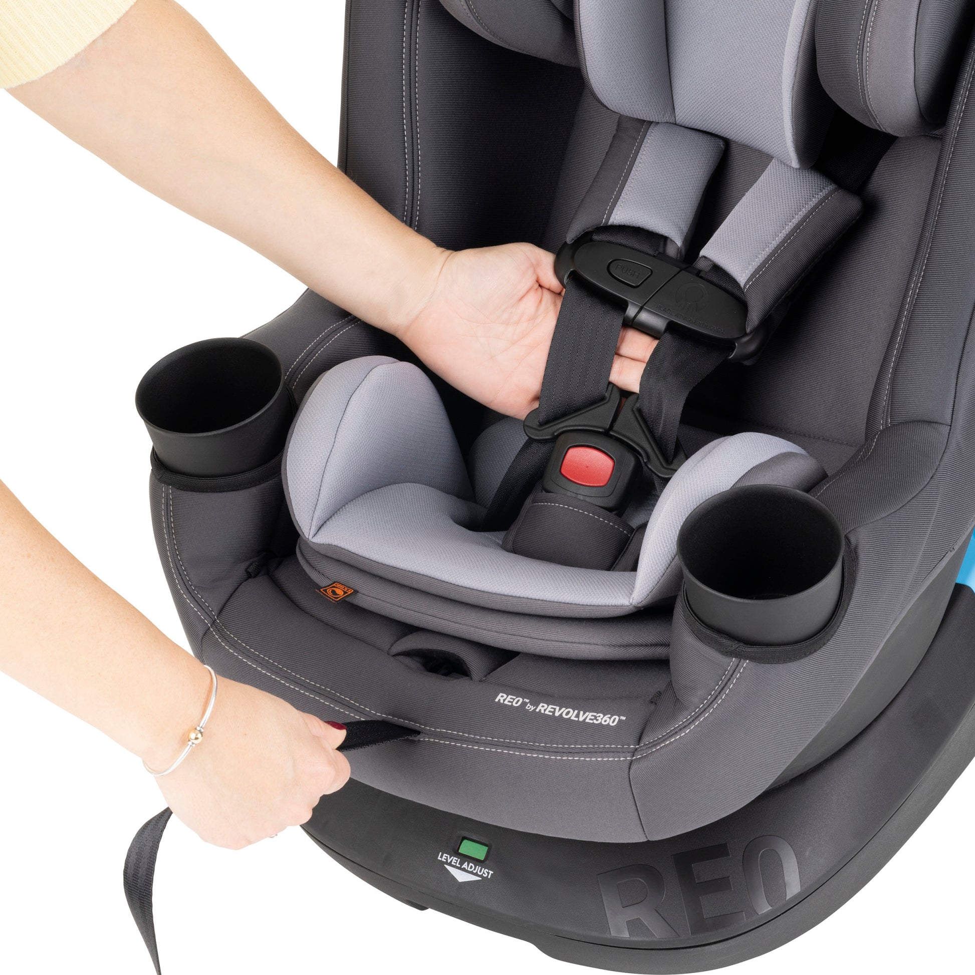 REO by Revolve360 Rotating Convertible Car Seat with Quick Clean Cover Danvers seat belt