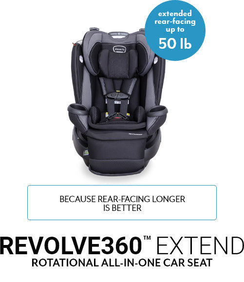 Image of Revolve360 Extend Rotational All-in-One Car Seat. Extended rear-facing up to 50 pounds. Because rear-facing longer is better.