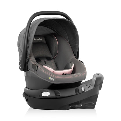 Revolve180 LiteMax NXT Rotating Infant Car Seat with Green & Gentle Primrose Pink side rotate
