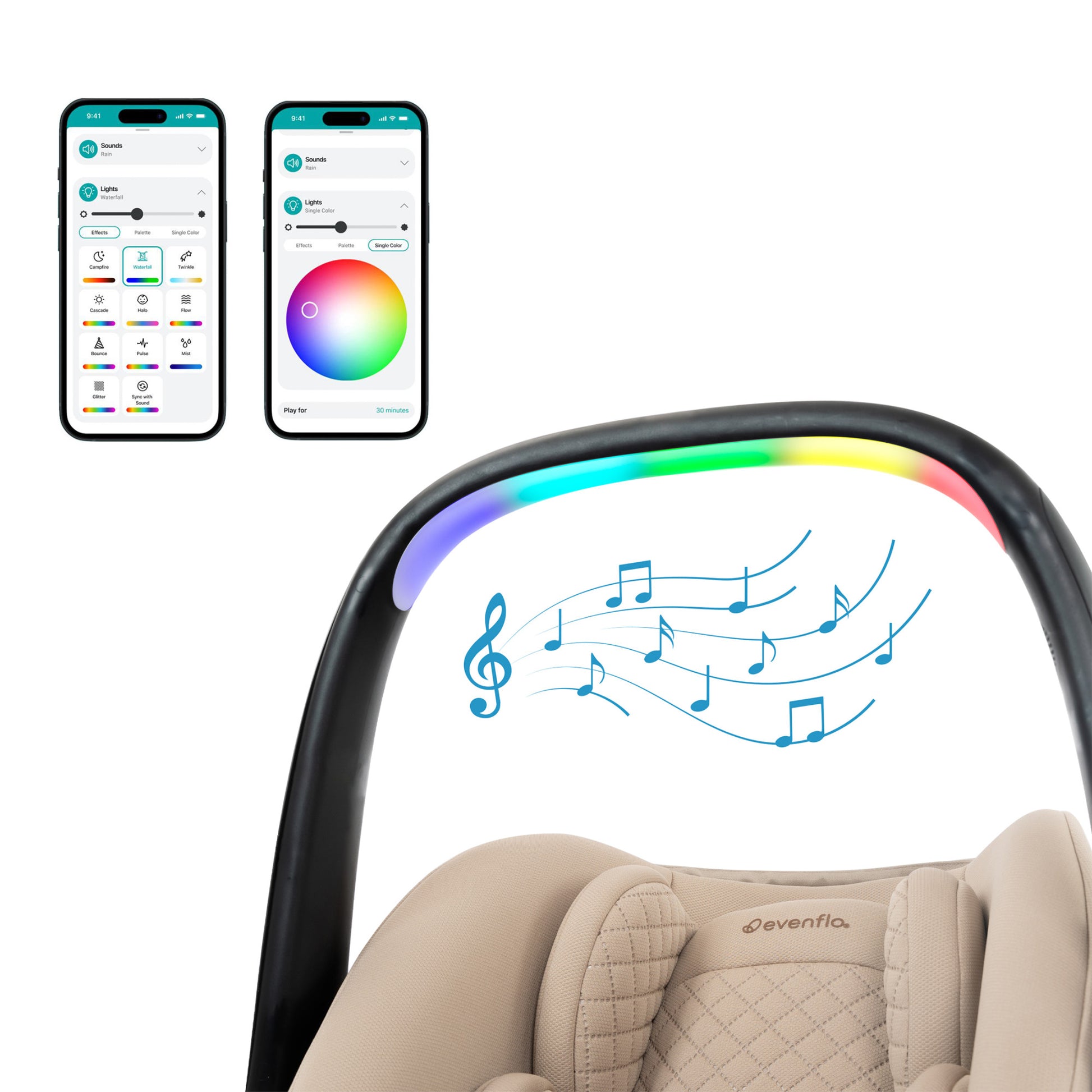 Evenflo Revolve180 LiteMax NXT Rotating Infant Car Seat with SensorySoothe music 1