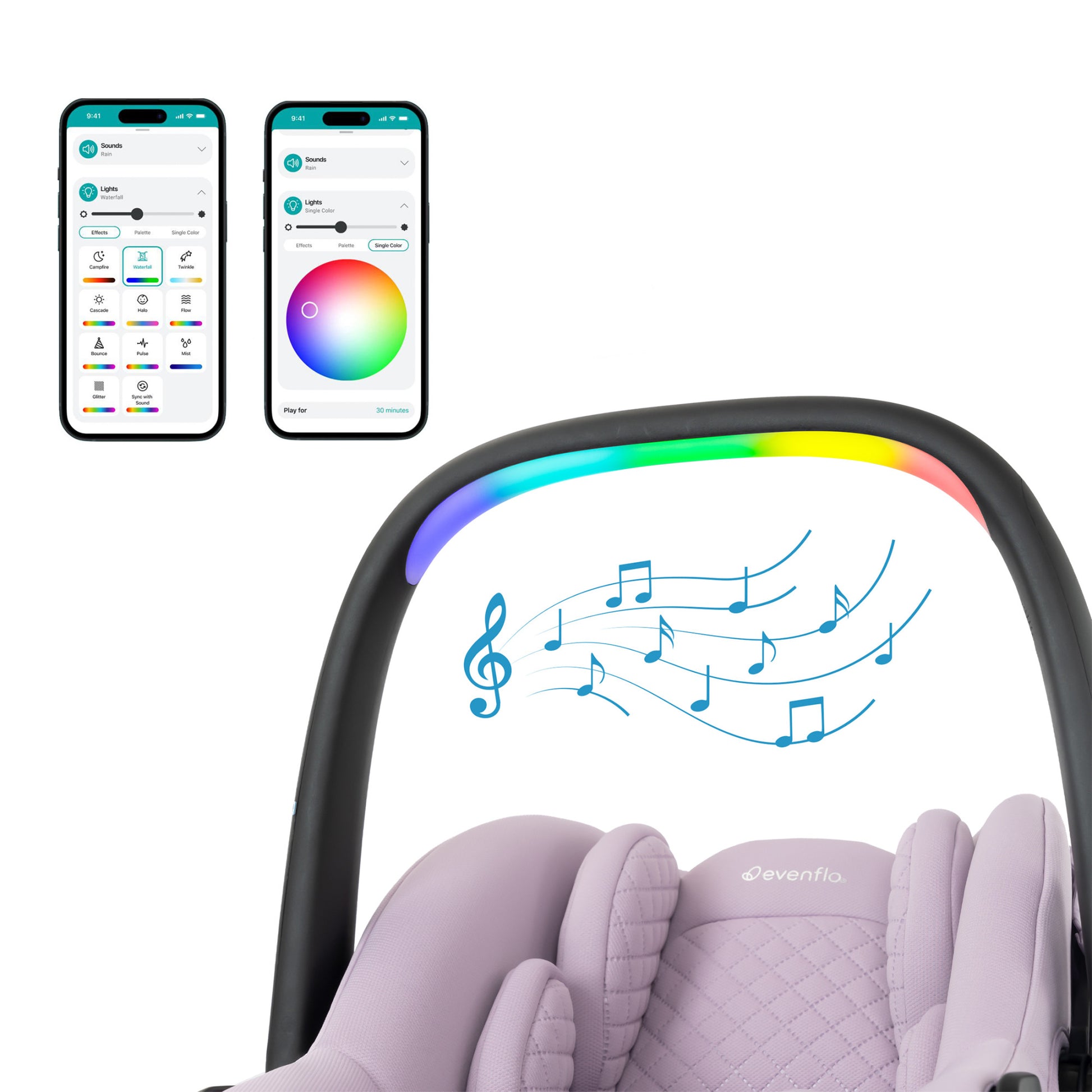 Evenflo Revolve180 LiteMax NXT Rotating Infant Car Seat with SensorySoothe Agate music