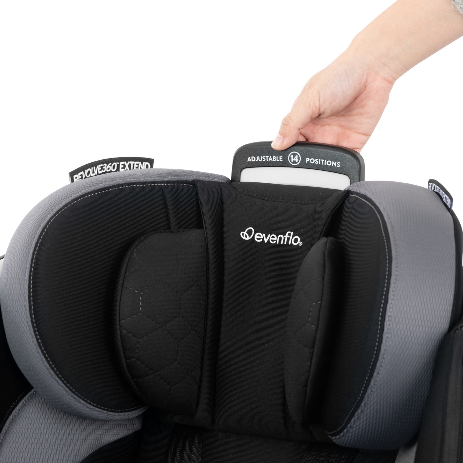 Revolve360 Extend All-in-One Rotating Car Seat with Quick Clean Cover Revere gray adjust handle