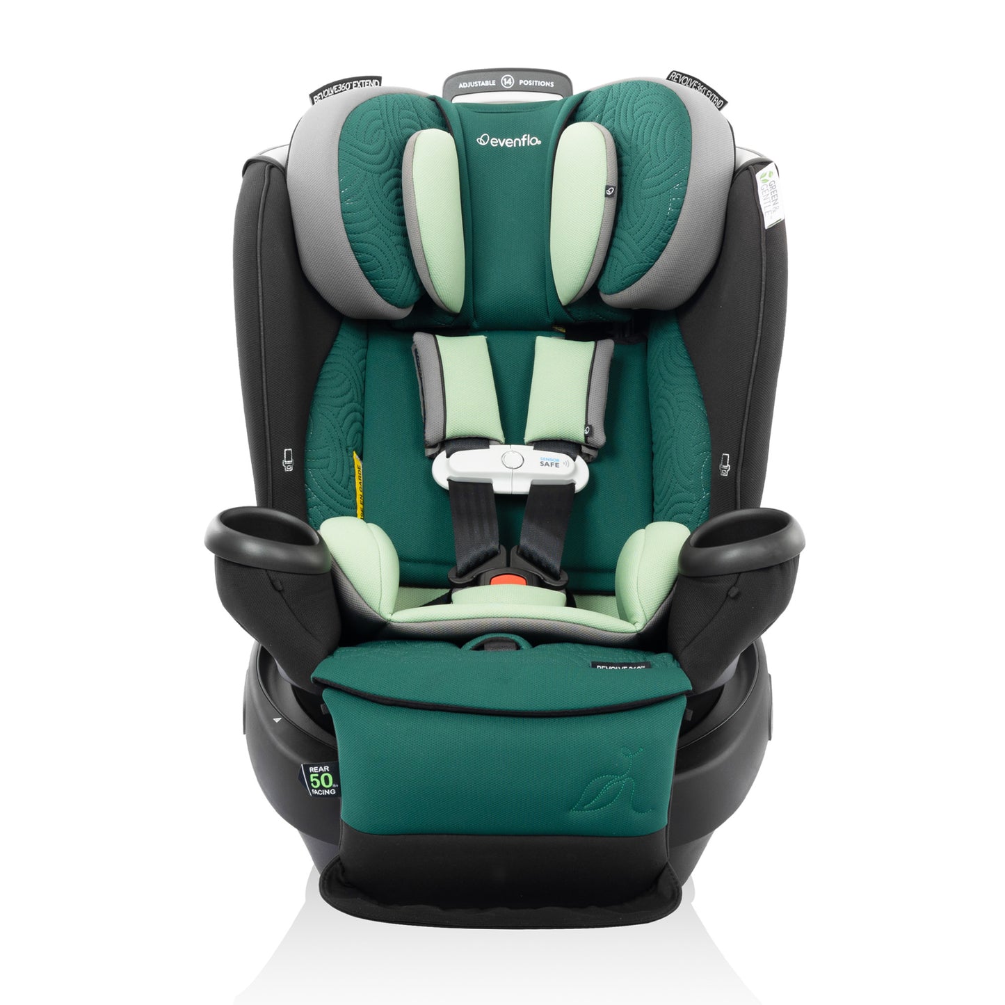 Gold Revolve360 Extend All-in-One Rotational Car Seat with Green & Gentle Fabric (Emerald)