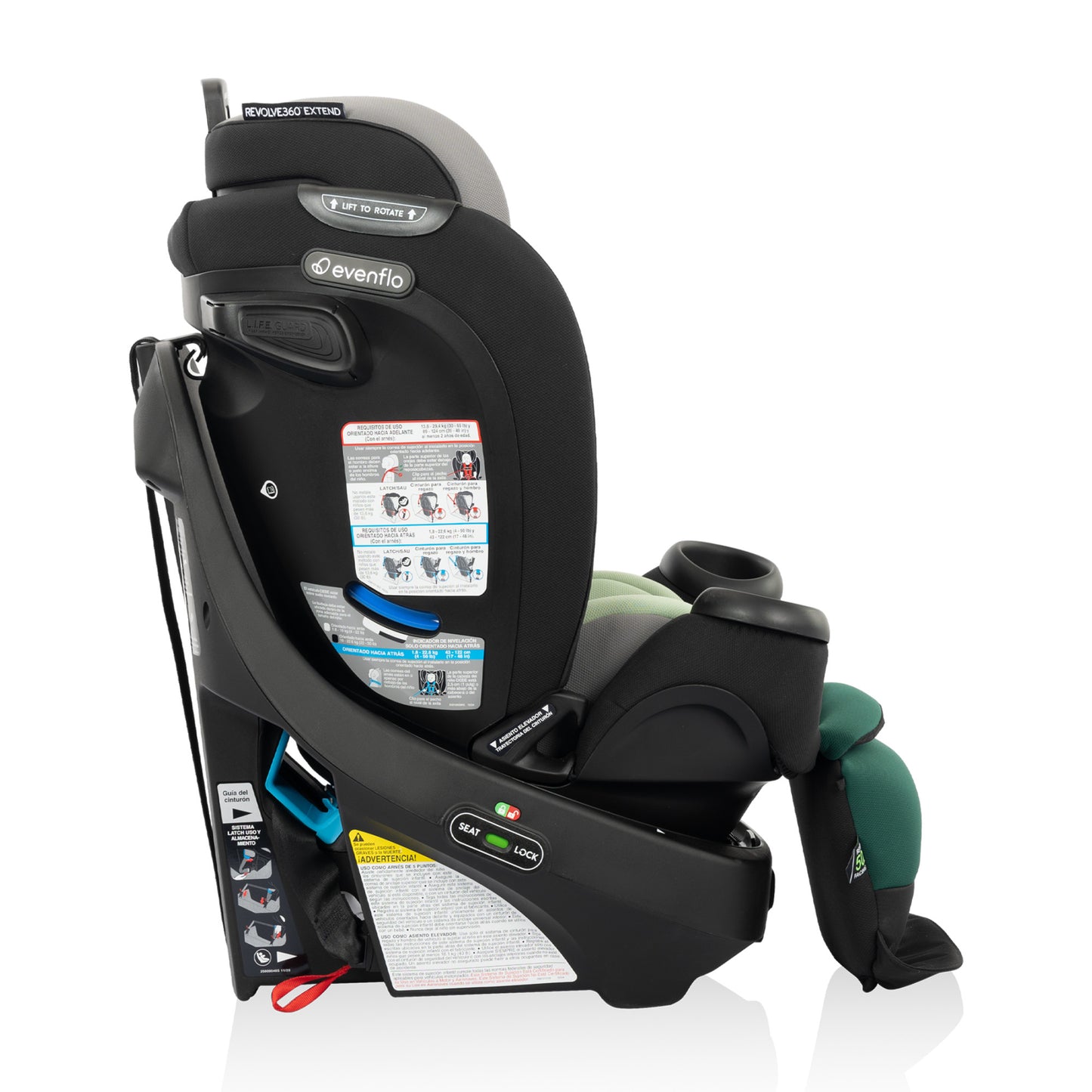 Gold Revolve360 Extend All-in-One Rotational Car Seat with Green & Gentle Fabric (Emerald)
