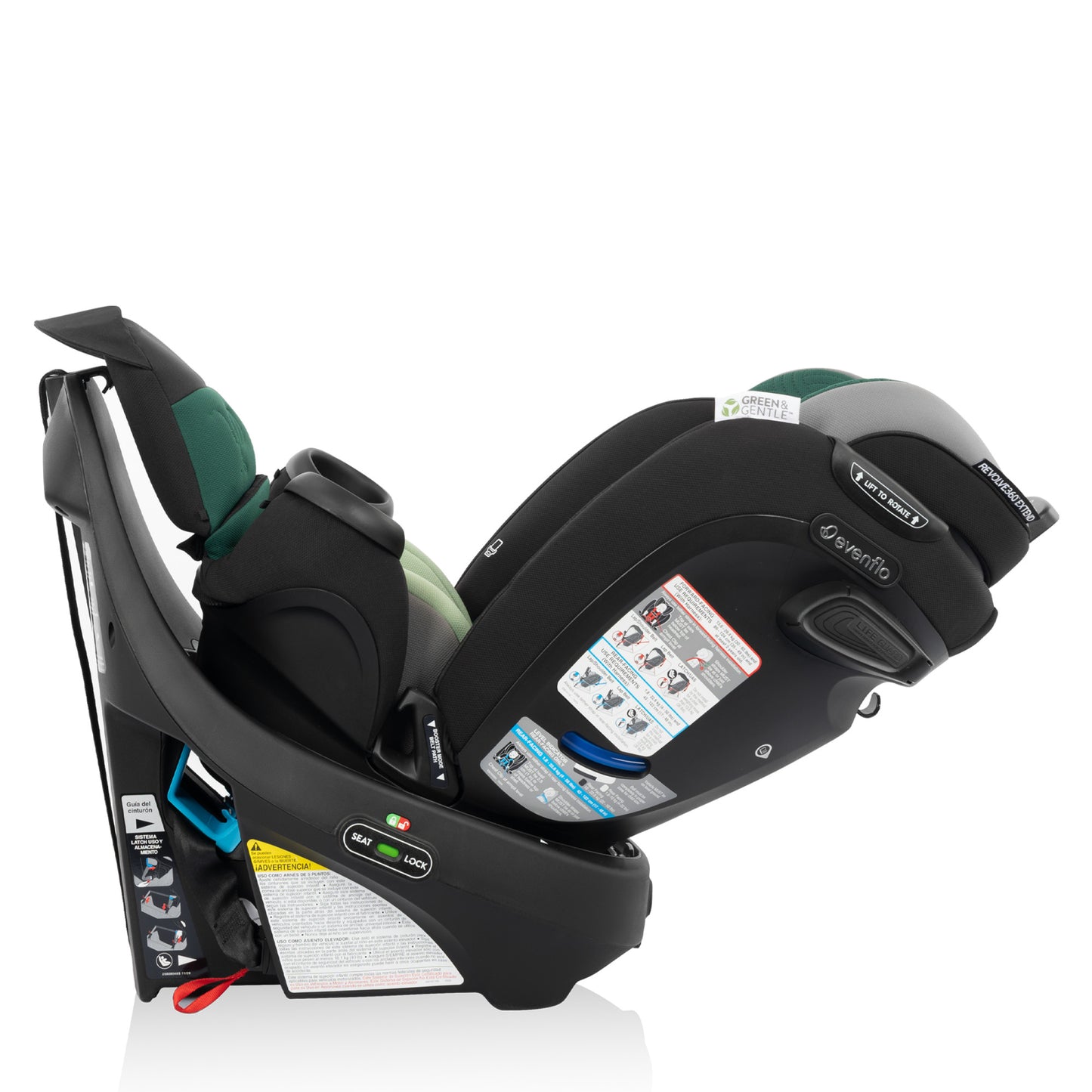 Gold Revolve360 Extend All-in-One Rotational Car Seat with Green & Gentle Fabric (Emerald)
