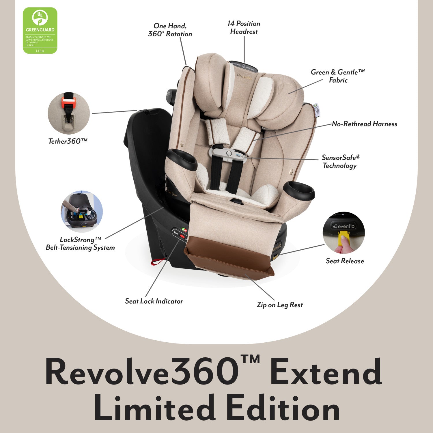 Limited Edition Revolve360 Extend All-in-One Rotational Car Seat with Green & Gentle Fabric