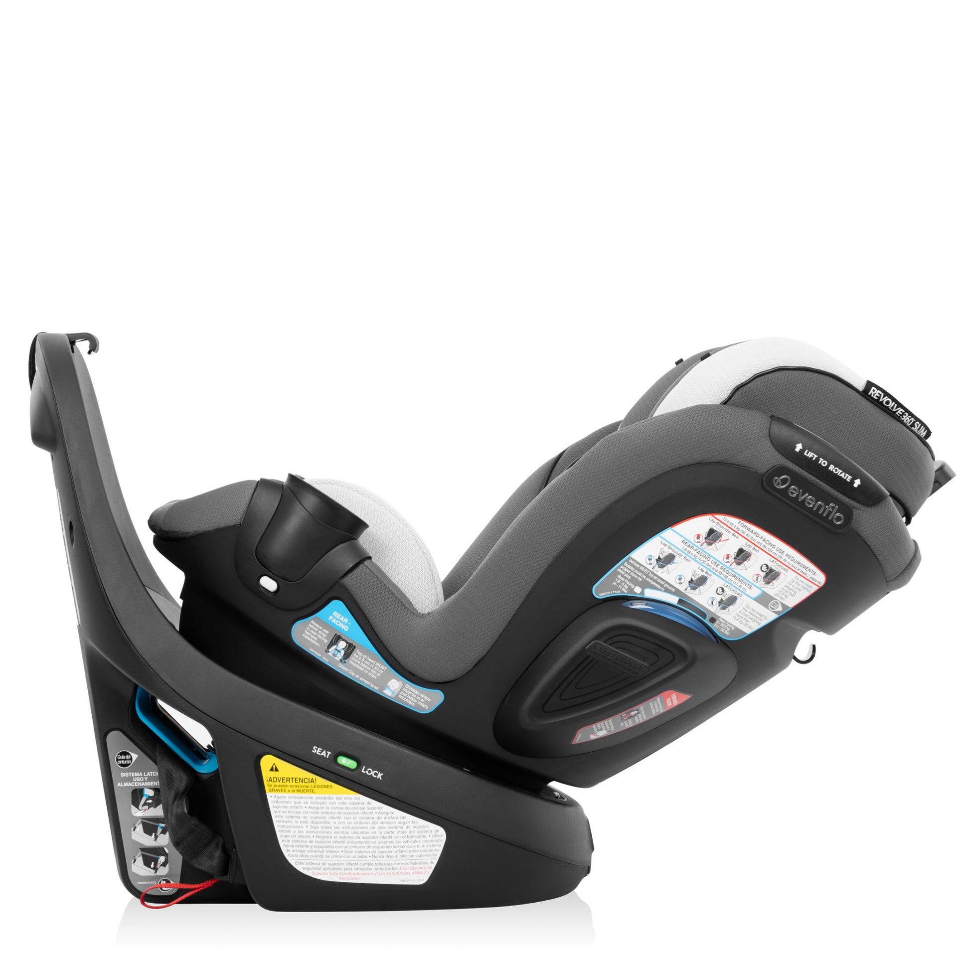 Gold Revolve360 Slim 2-in-1 Rotational Car Seat with SensorSafe Pearl Gray full rotate