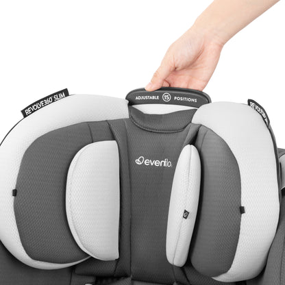 Gold Revolve360 Slim 2-in-1 Rotational Car Seat with SensorSafe Pearl Gray adjust handle