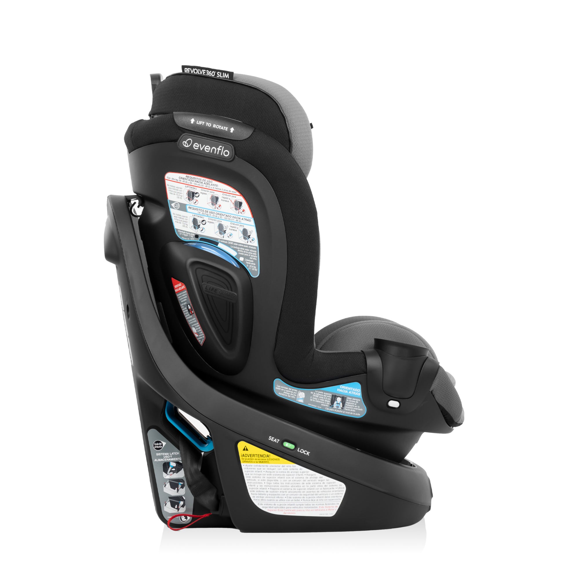 Gold Revolve360 Slim 2-in-1 Rotational Car Seat with SensorSafe Obsidian Black side rotate