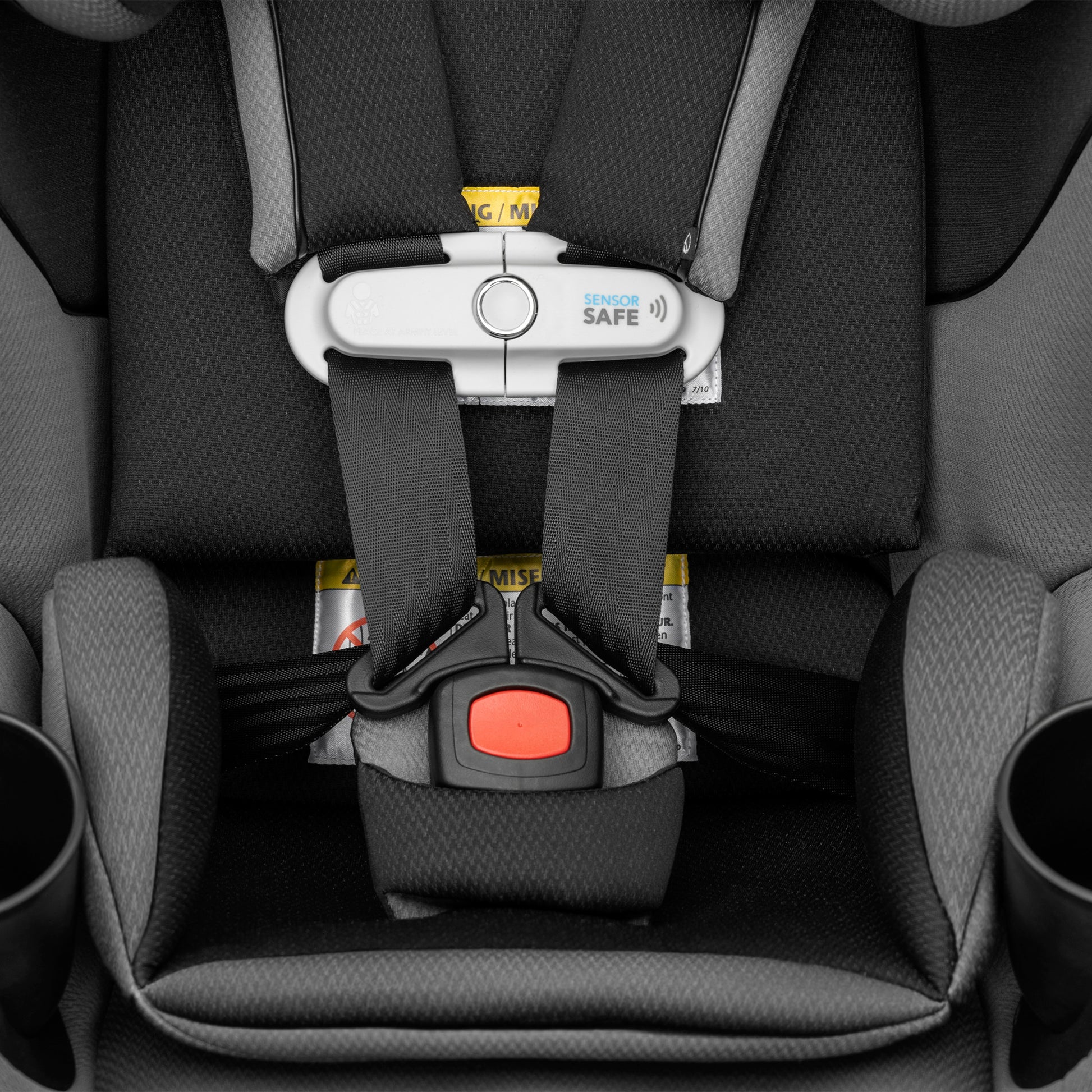 Gold Revolve360 Slim 2-in-1 Rotational Car Seat with SensorSafe Obsidian Black seatbelt
