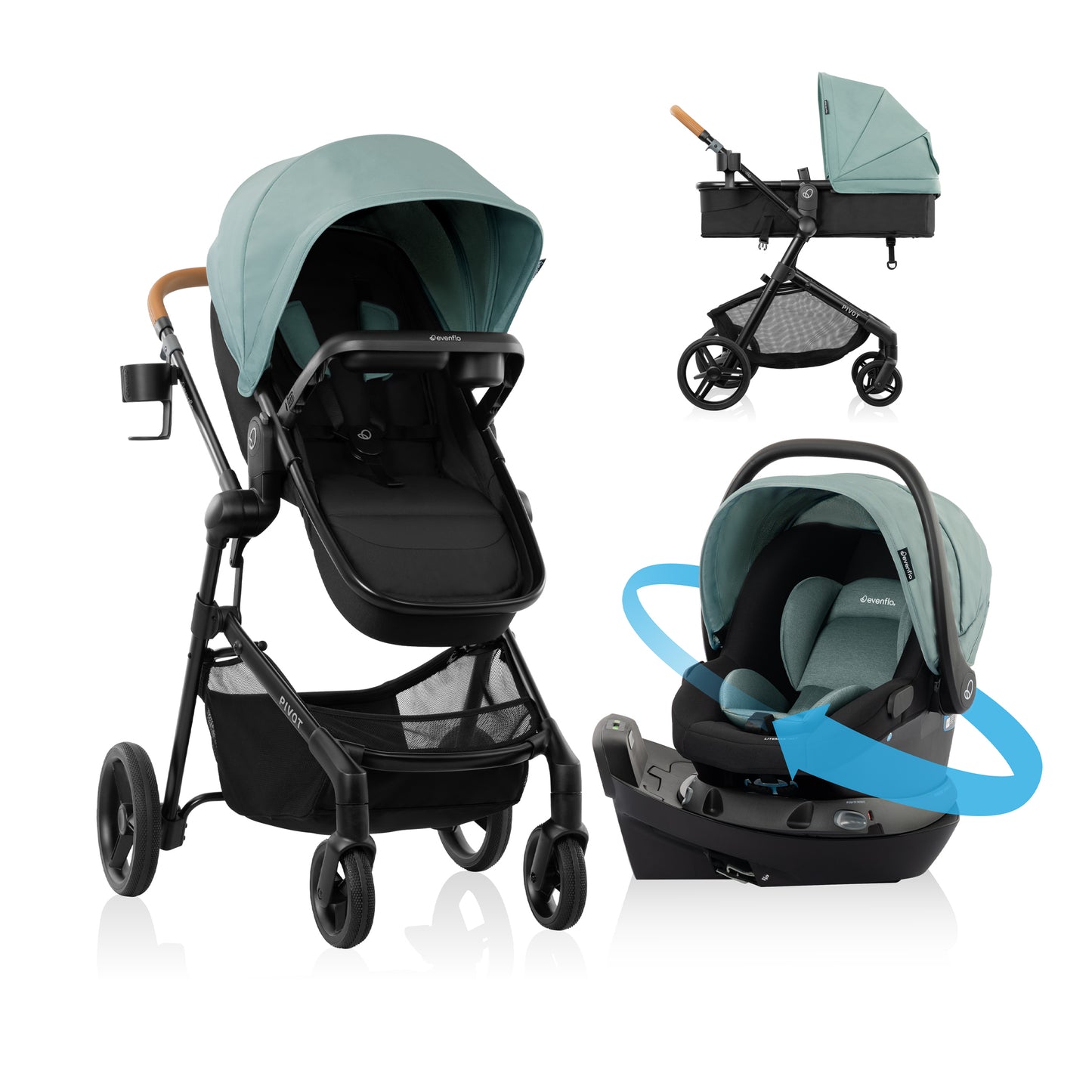 Pivot NXT Travel System w/ Revolve180 LiteMax NXT Infant Car Seat (Pacific Green)