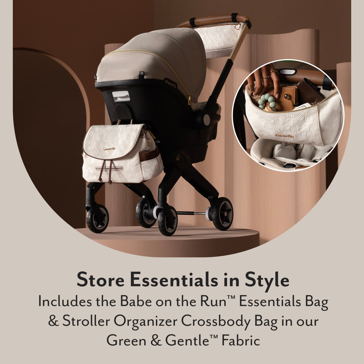 Evenflo Shyft DualRide Infant Car Seat Stroller Combo with Green & Gentle Fabric (Champagne)