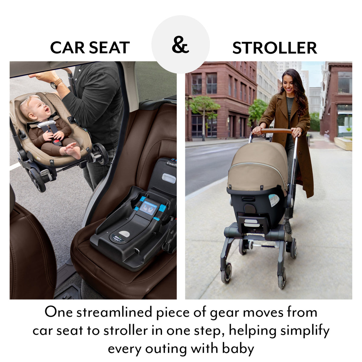 Shyft DualRide Infant Car Seat Stroller Combo with Carryall Storage and Green & Gentle Fabric - Quartz