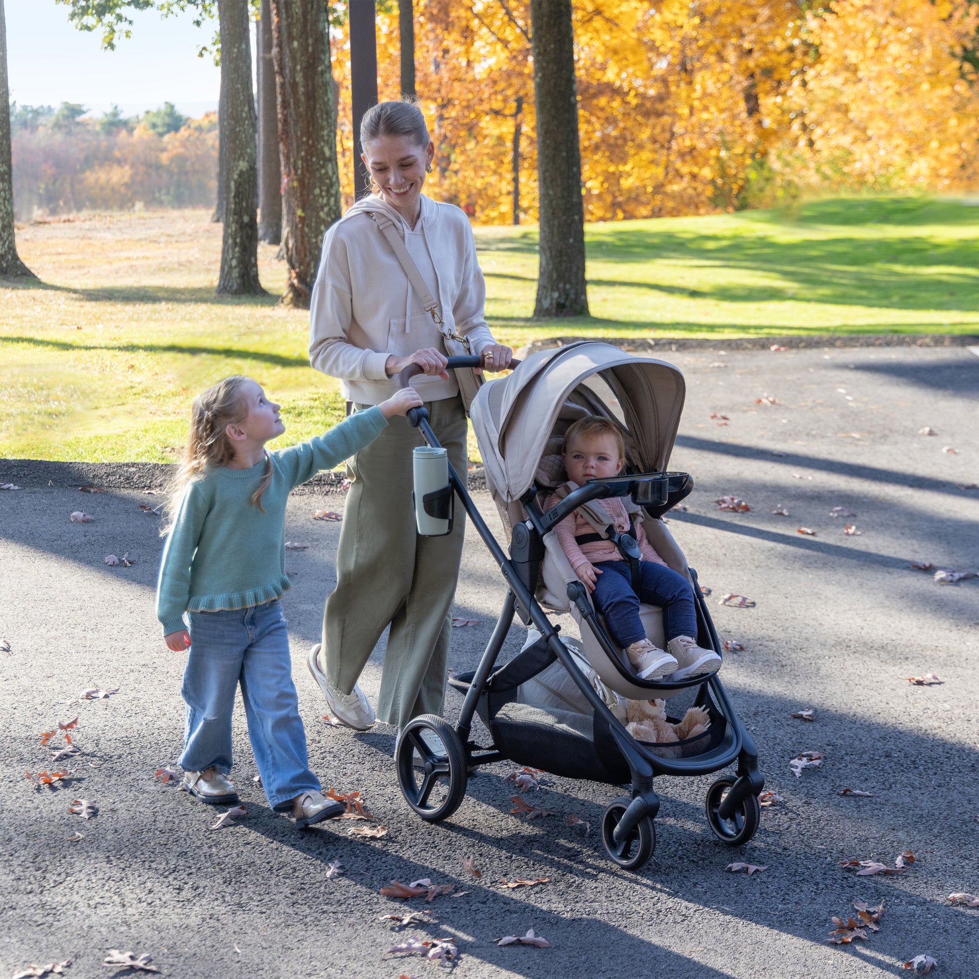Shyft Intuiti+ Stroller with Green & Gentle Fabric Quartz together