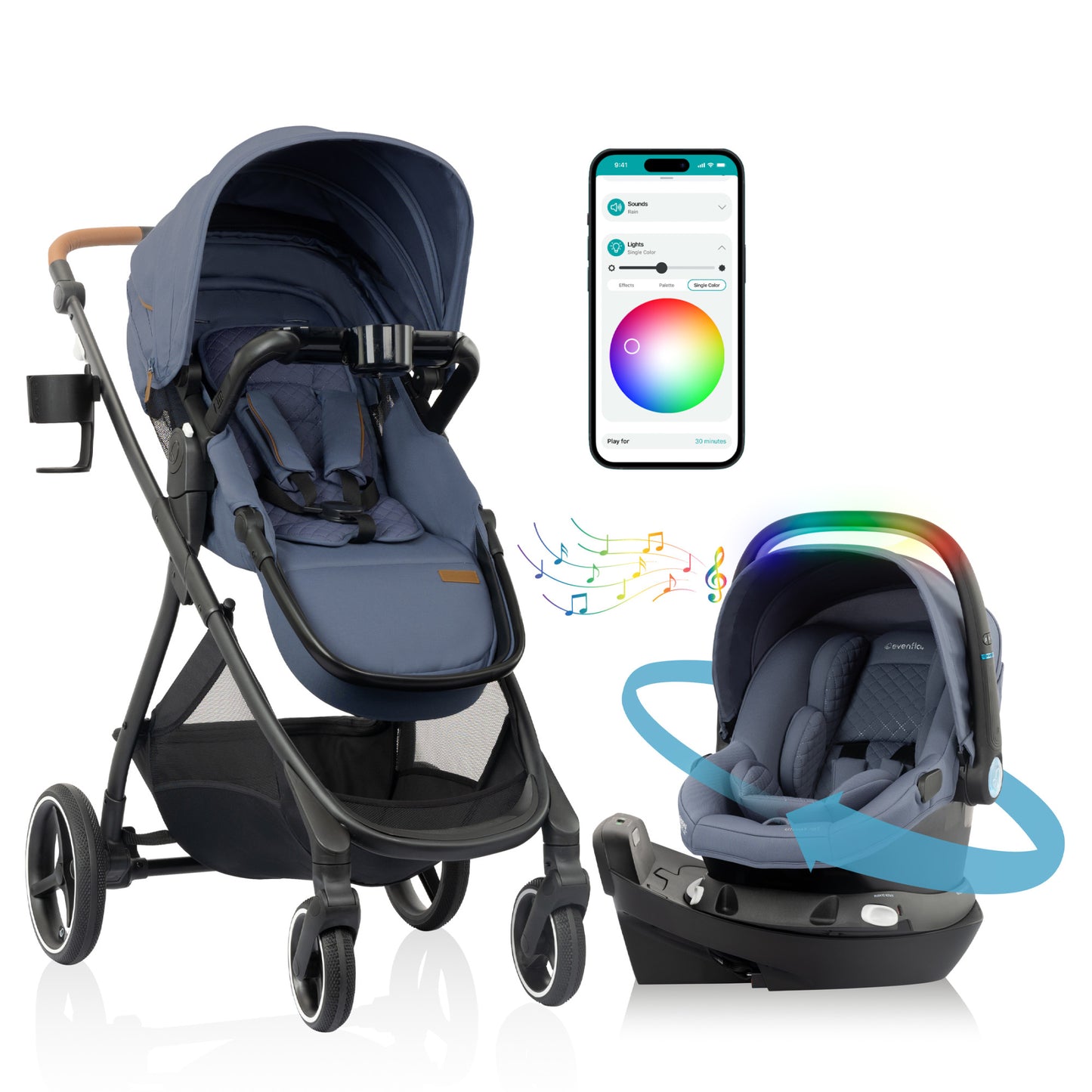 Shyft Intuiti+ Travel System featuring Revolve180 LiteMax™ NXT Rotational Infant Car Seat with SensorySoothe