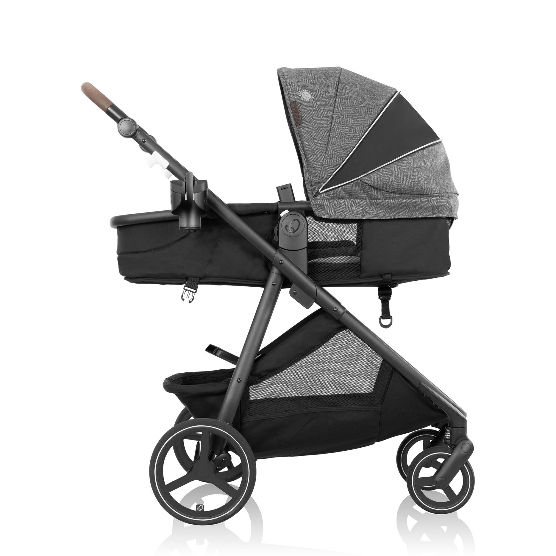 Shyft Intuiti+ Travel System featuring Revolve180 LiteMax NXT with SensorySoothe Angler Tweed side